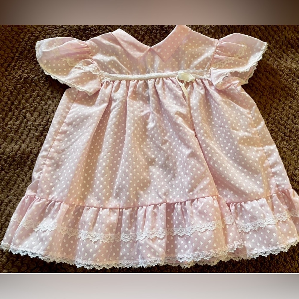 Vintage Girls Dress Pink Size 2T Lil Airess Made in USA Flutter Sleeves Lace